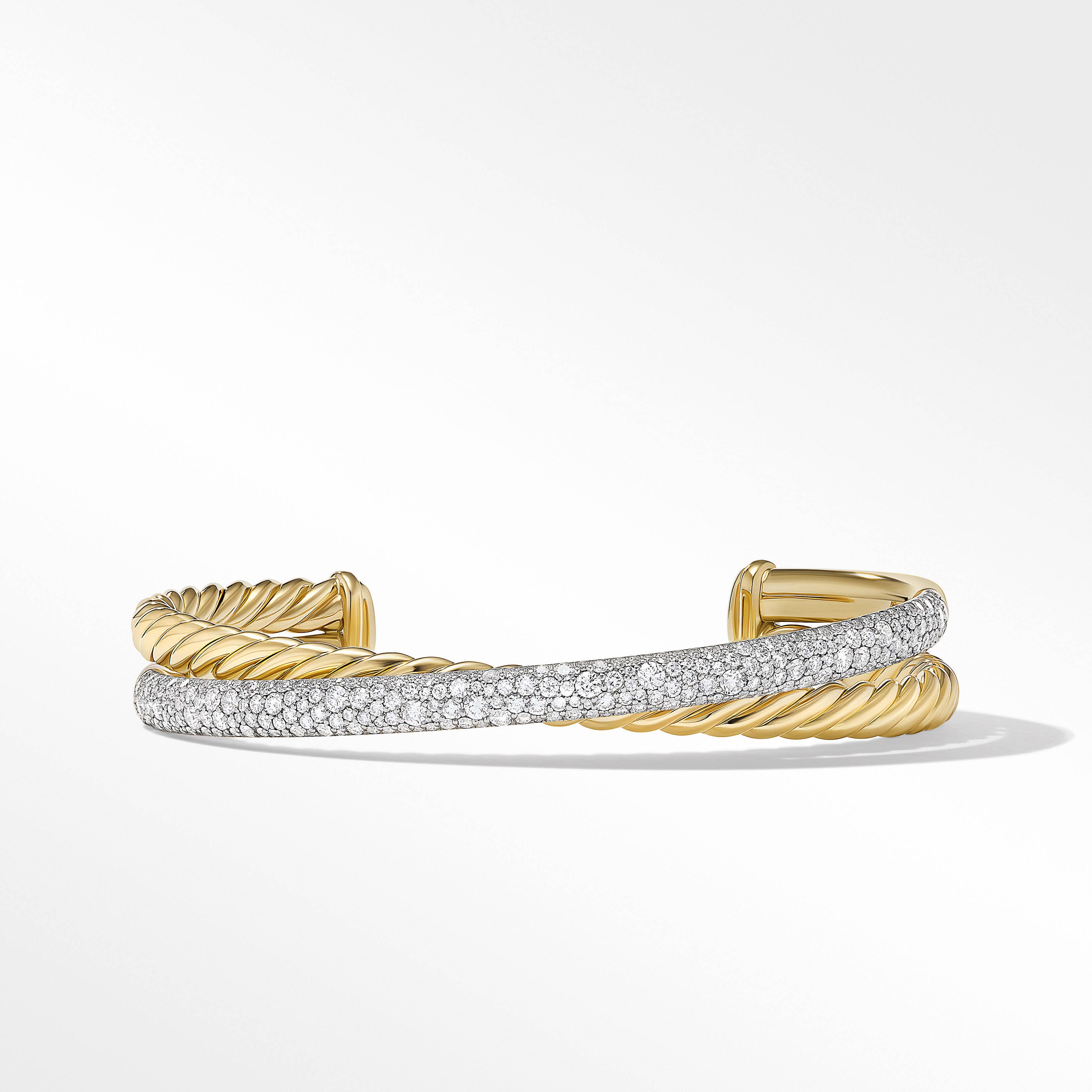 Pavé Crossover Two Row Cuff Bracelet in 18K Yellow Gold with Diamonds