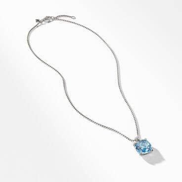 Chatelaine® Pendant Necklace in Sterling Silver with Blue Topaz and Pavé Diamonds
