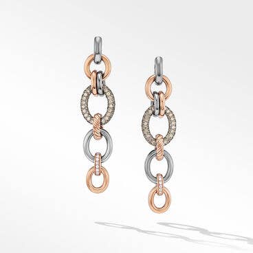 DY Mercer™ Linked Melange Drop Earrings in Sterling Silver with 18K Rose Gold and Pavé Diamonds