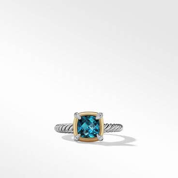 Petite Chatelaine® Ring with Hampton Blue Topaz, 18K Yellow Gold and Pavé Diamonds