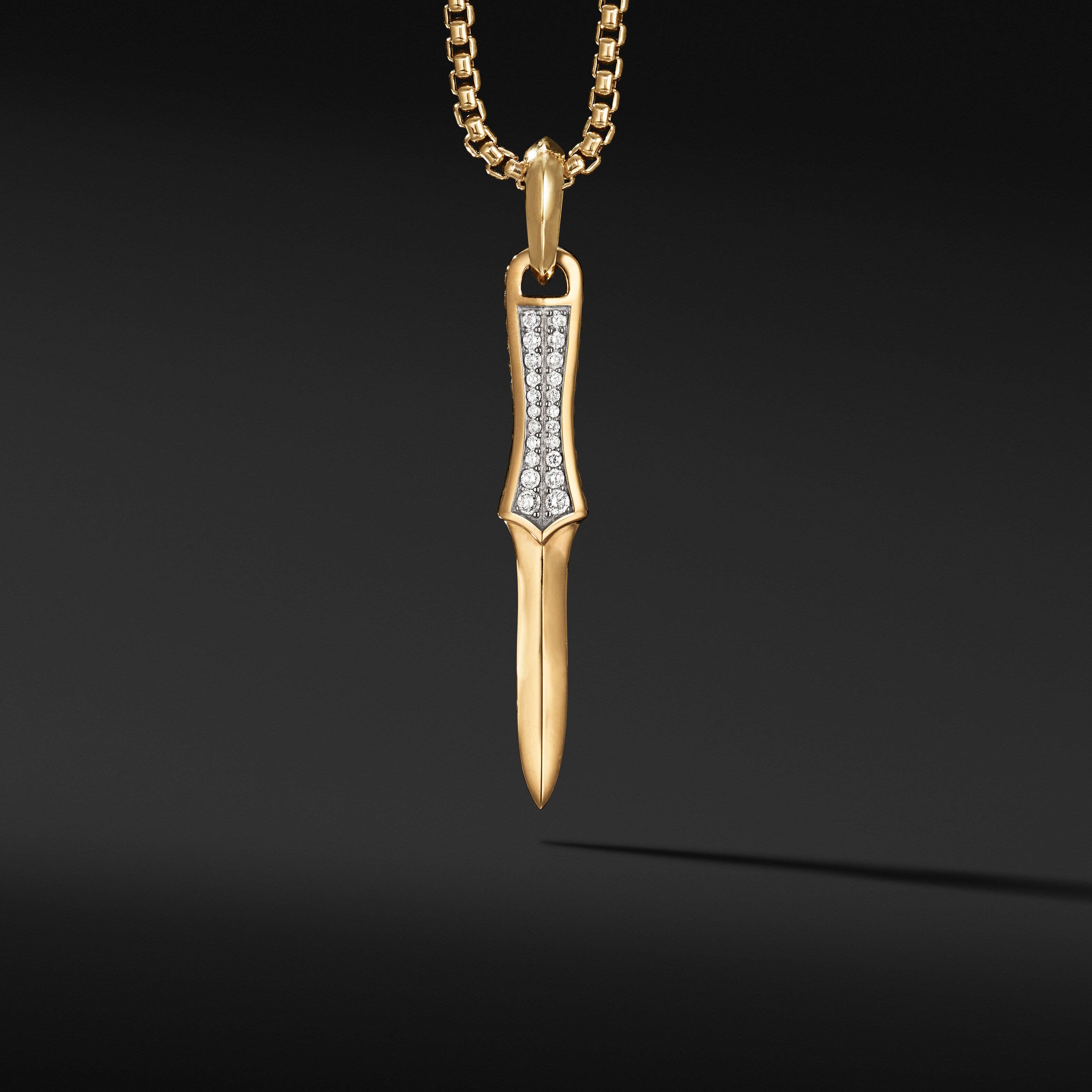 Dagger Amulet in 18K Yellow Gold with Pavé Diamonds