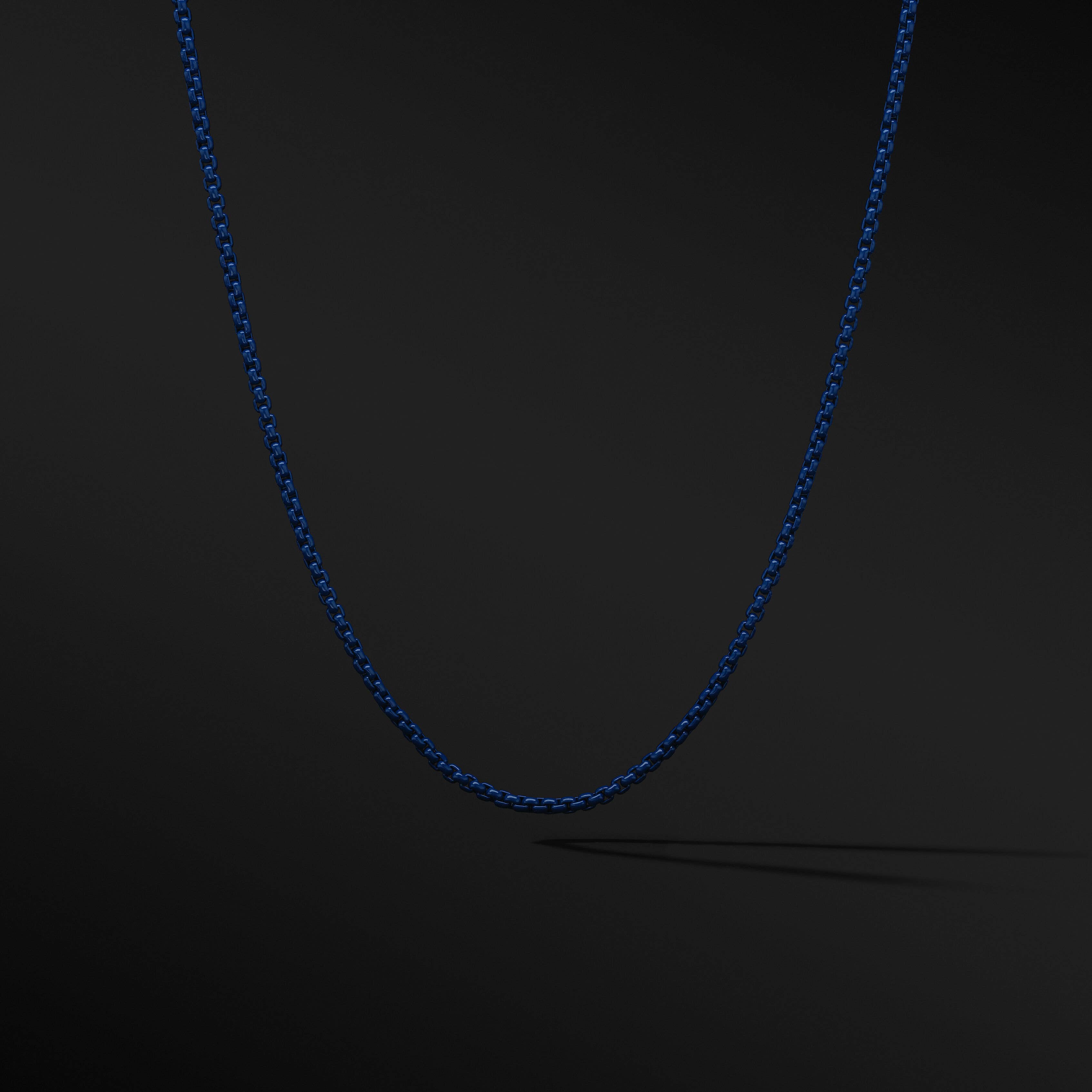 Box Chain Necklace in Sterling Silver with Blue Stainless Steel, 2.7mm
