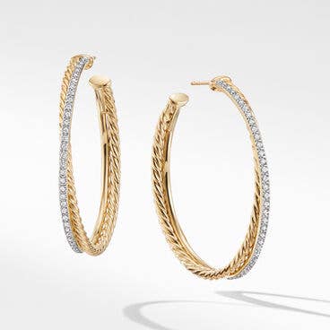 Crossover Hoop Earrings in 18K Yellow Gold with Pavé Diamonds