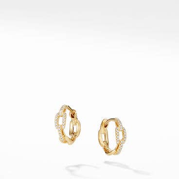Stax Chain Link Huggie Hoop Earrings in 18K Yellow Gold with Pavé Diamonds