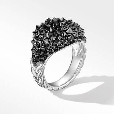 Chevron Signet Ring in 18K White Gold with Reverse Set Pavé Black Diamonds