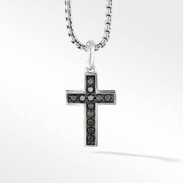 Streamline® Cross Pendant in Sterling Silver with Pavé Black Diamonds