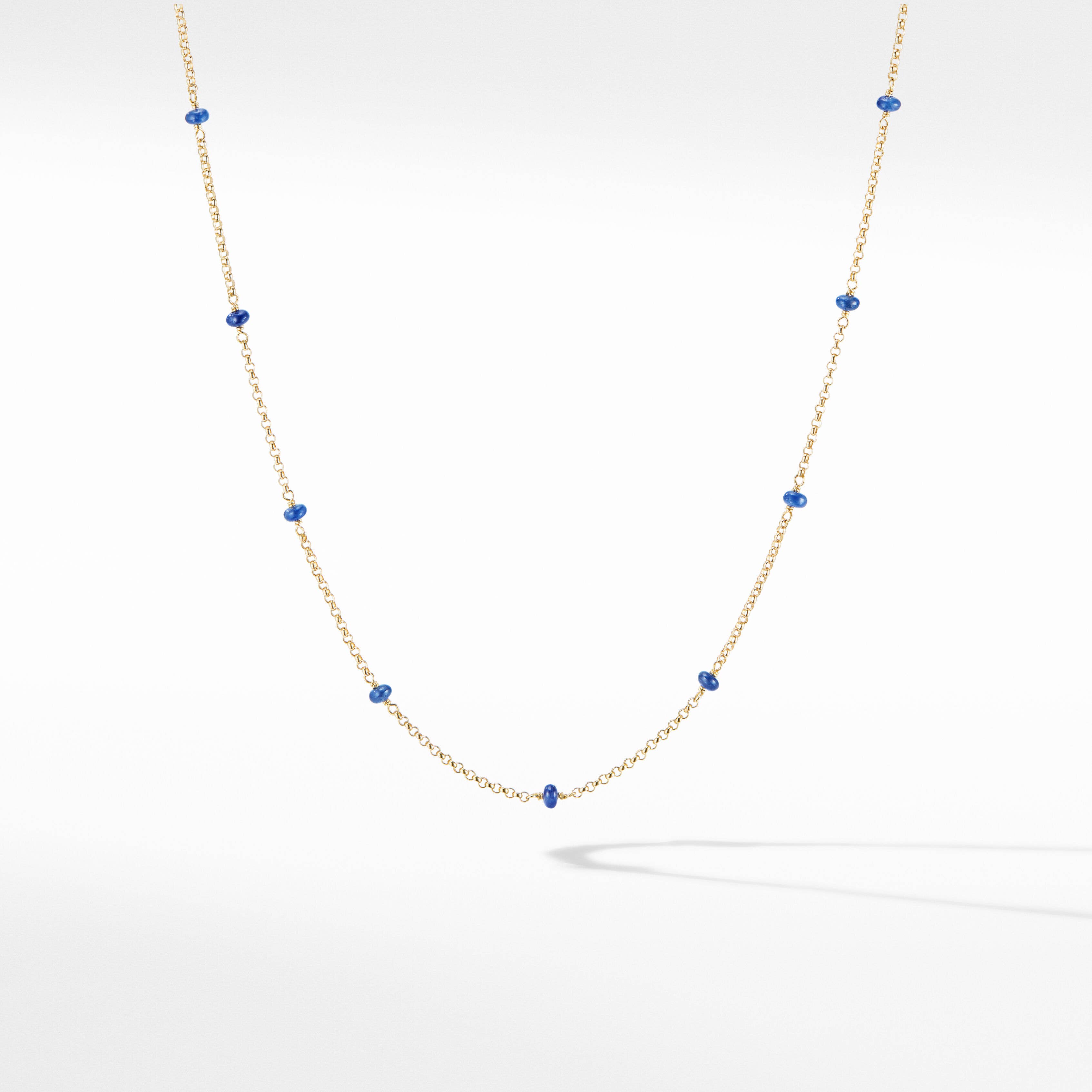 Cable Collectibles® Bead and Chain Necklace in 18K Yellow Gold with Blue Sapphires