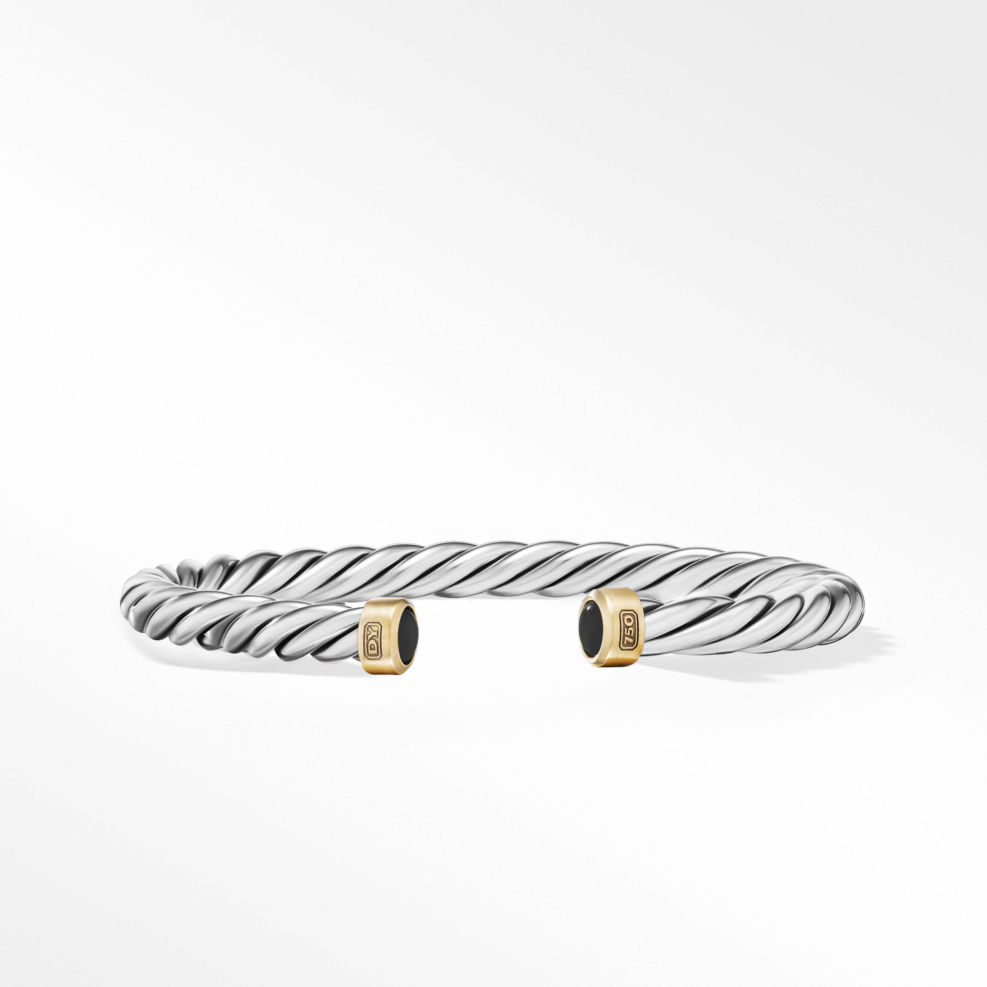 Cable Cuff Bracelet in Sterling Silver with 18K Yellow Gold and Black Onyx
