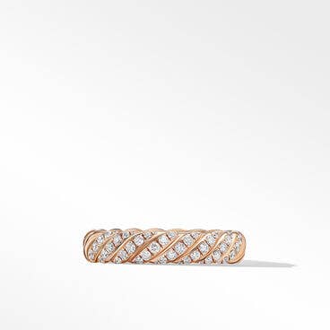 Sculpted Cable Band Ring in 18K Rose Gold with Diamonds