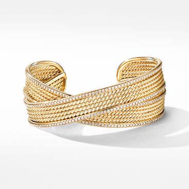 DY Origami Cuff Bracelet in 18K Yellow Gold with Pavé Diamonds
