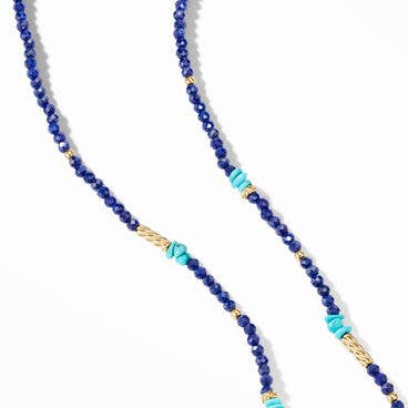 Color Bead Necklace with Lapis, Turquoise and 18K Yellow Gold