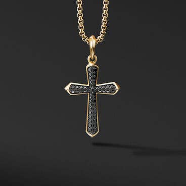 Roman Cross Amulet in 18K Yellow Gold with Pavé Black Diamonds