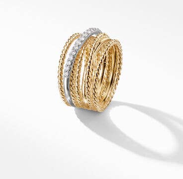 Crossover Ring in 18K Yellow Gold with Pavé Diamonds