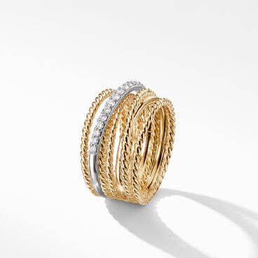 Crossover Ring in 18K Yellow Gold with Diamonds, 12mm