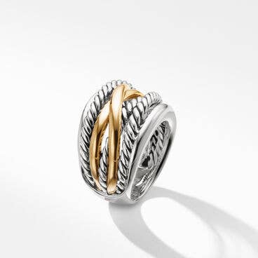 Crossover Ring in Sterling Silver with 14K Yellow Gold