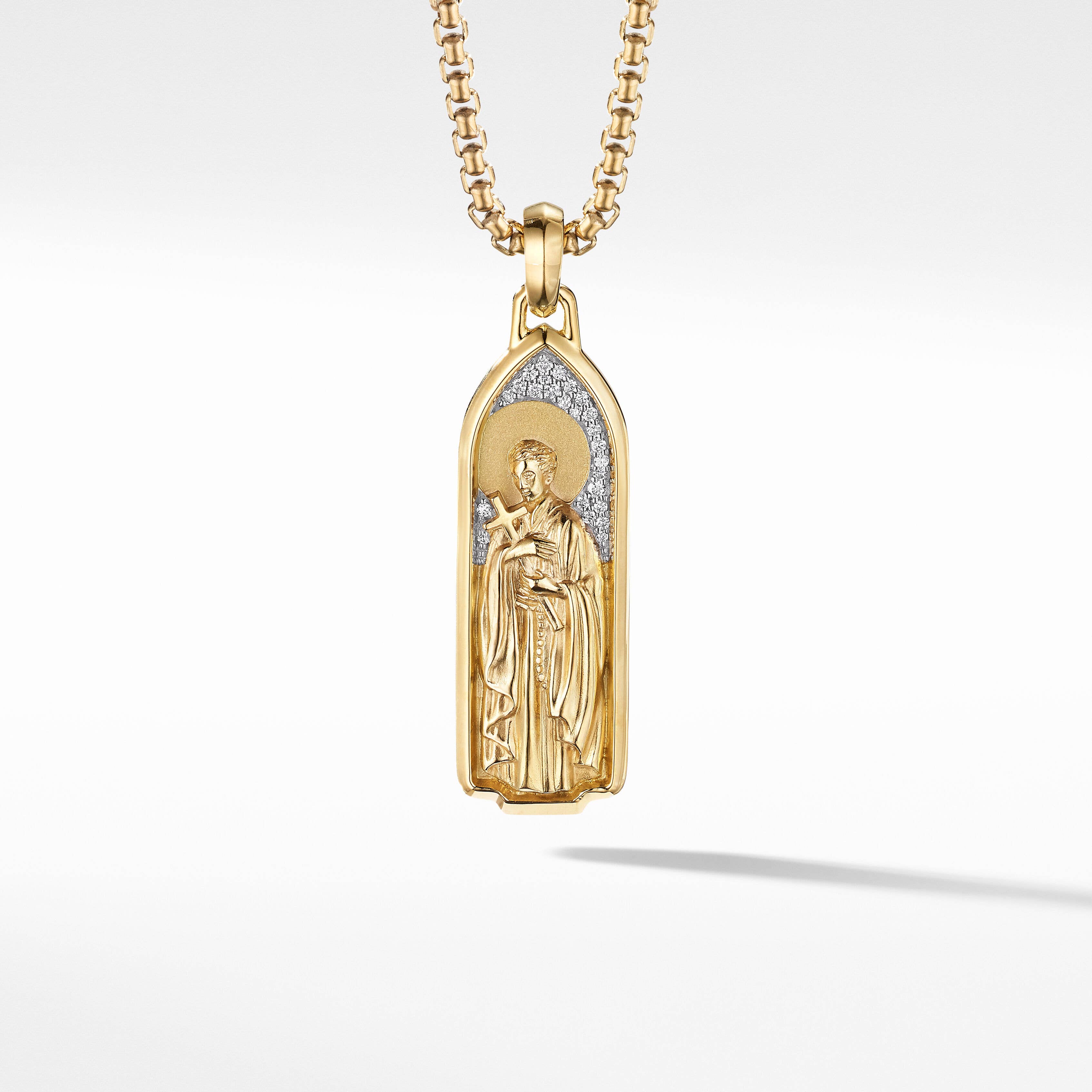 St. Gerard Amulet in 18K Yellow Gold with Pavé Diamonds