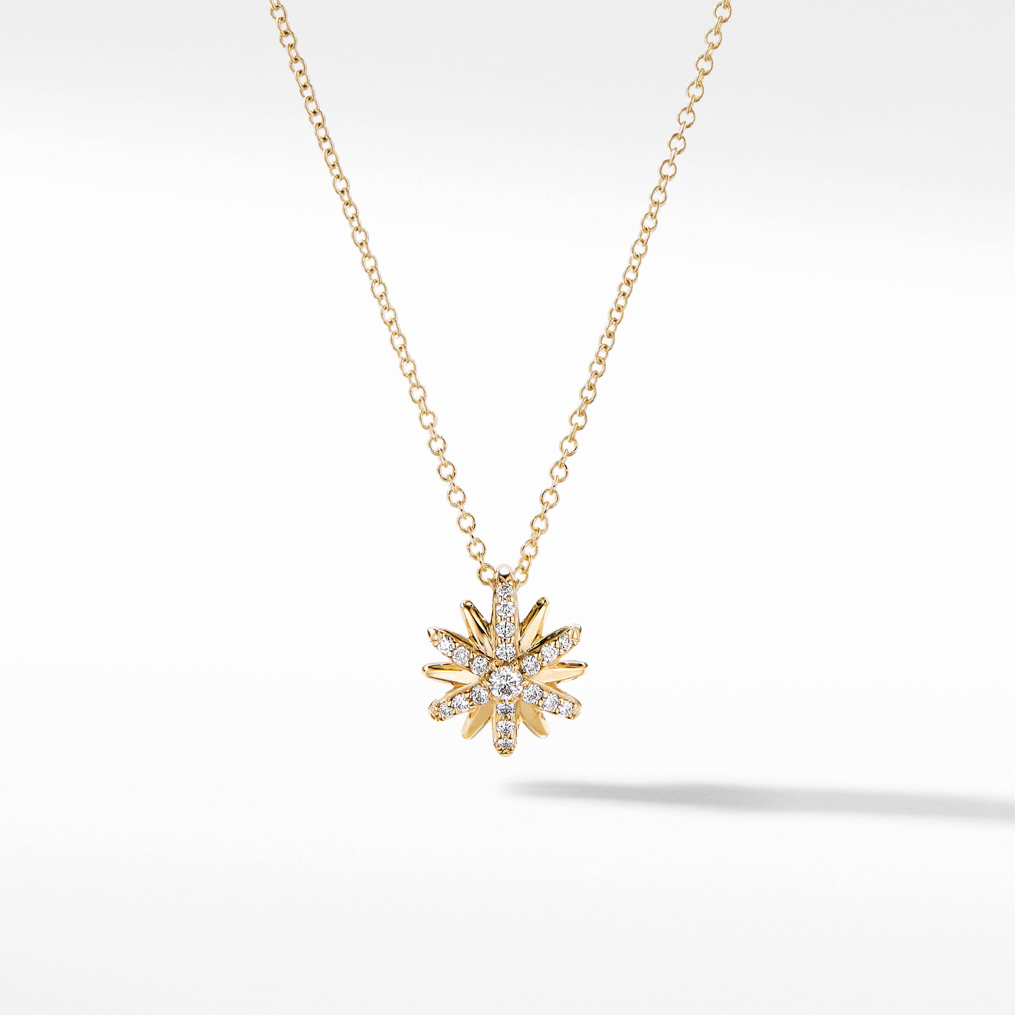 Petite Starburst Pendant Necklace in 18K Yellow Gold with Pavé Diamonds