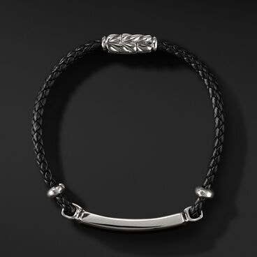 Exotic Stone Bar Station Black Leather Bracelet with Black Onyx