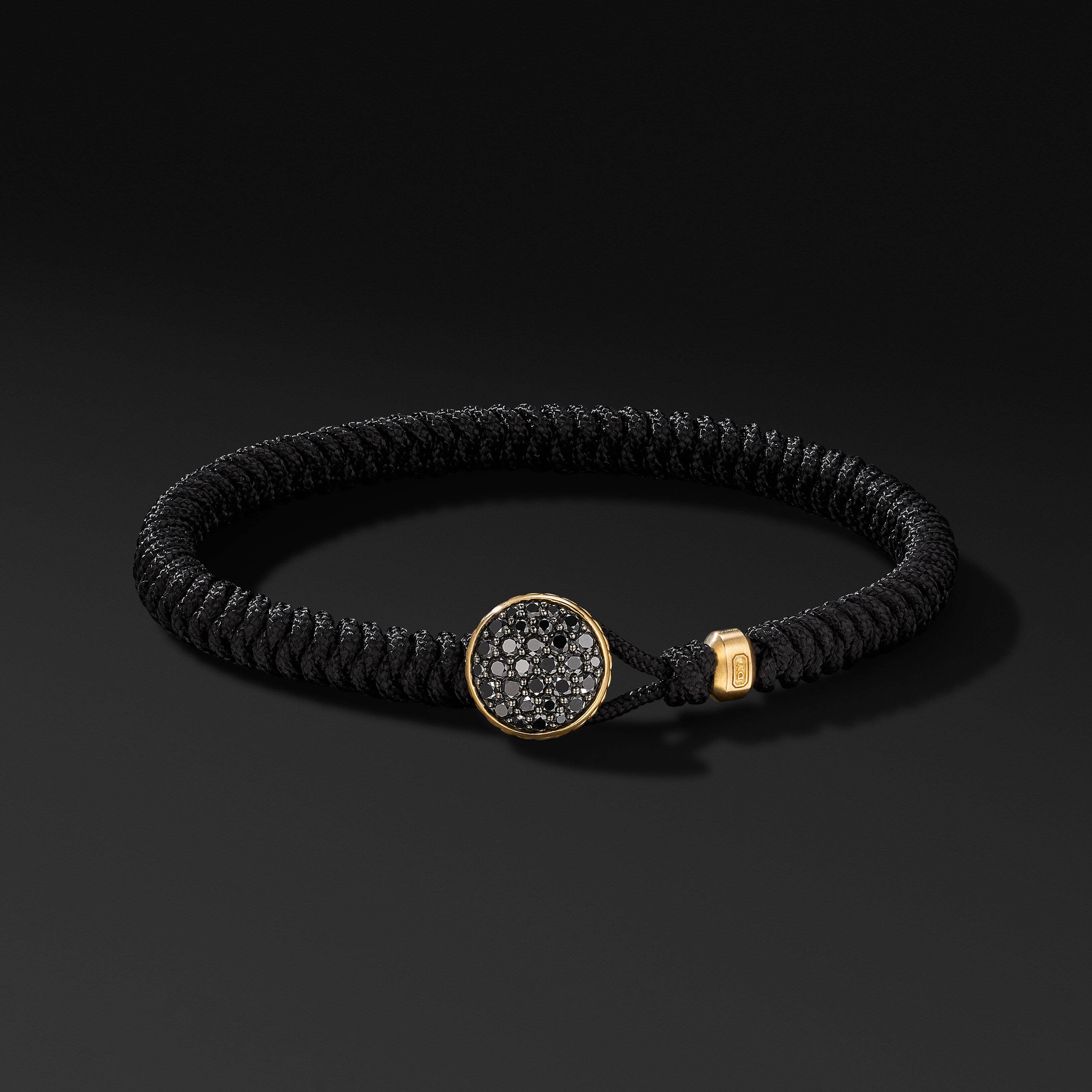 Streamline® Woven Black Nylon Bracelet with Pavé Black Diamonds and 18K Yellow Gold