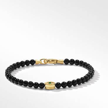 Bijoux Spiritual Beads Evil Eye Bracelet with Black Onyx, Emerald and 14K Yellow Gold