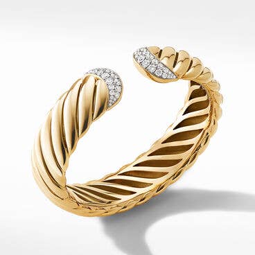 Sculpted Cable Cuff Bracelet in 18K Yellow Gold with Pavé Diamonds
