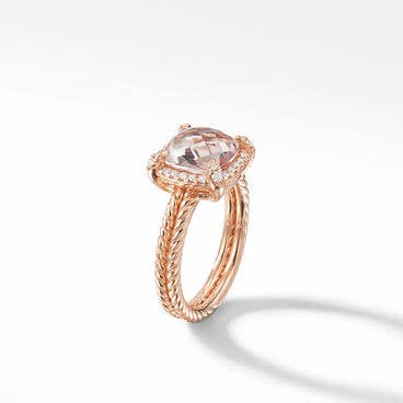 Chatelaine® Pavé Bezel Ring in 18K Rose Gold with Morganite and Diamonds