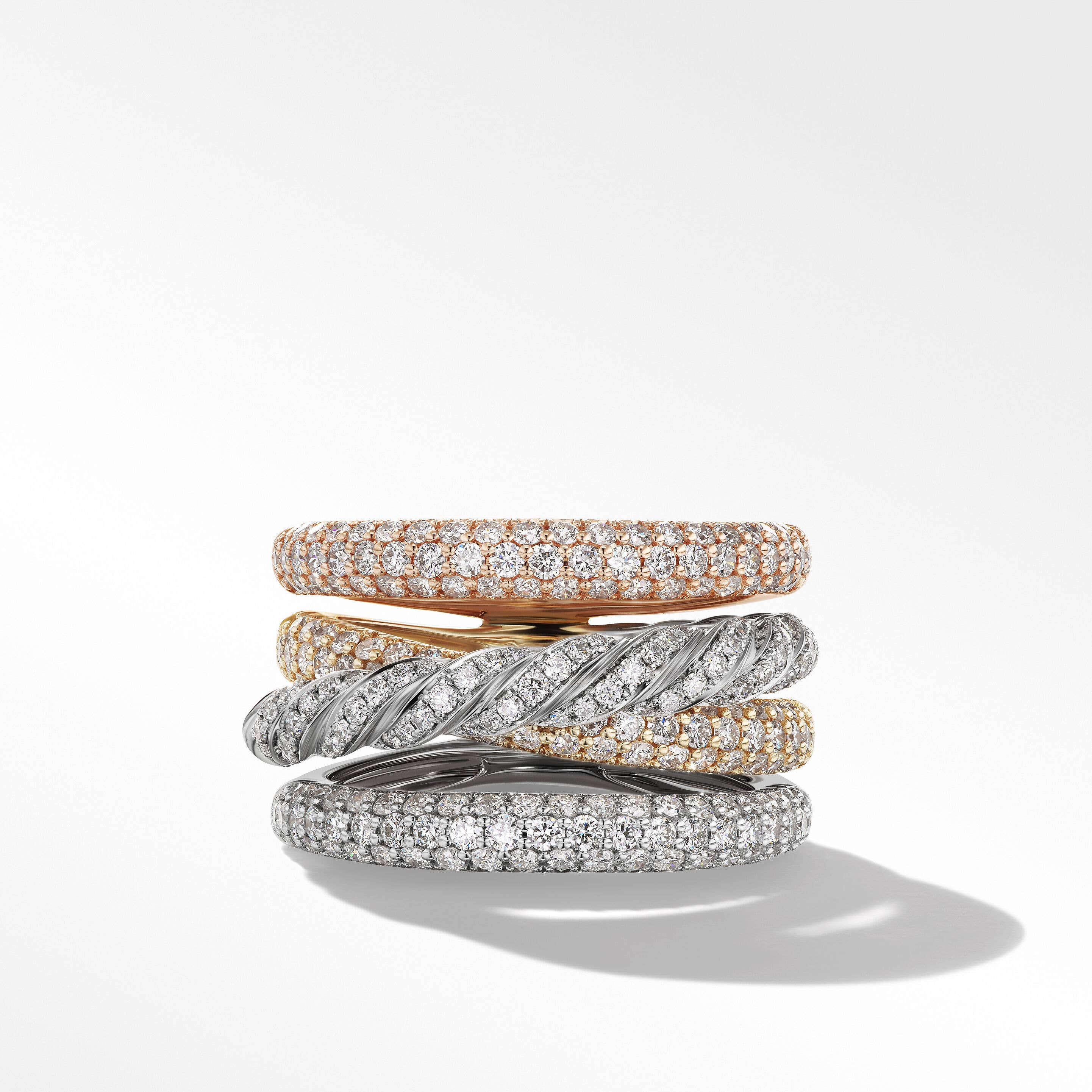Pavéflex Four Row Ring in 18K Gold with Diamonds