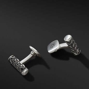 Chevron Sculpted Cufflinks in Sterling Silver with Pavé Black Diamonds