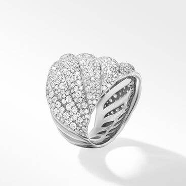 Sculpted Cable Ring in 18K White Gold with Pavé Diamonds