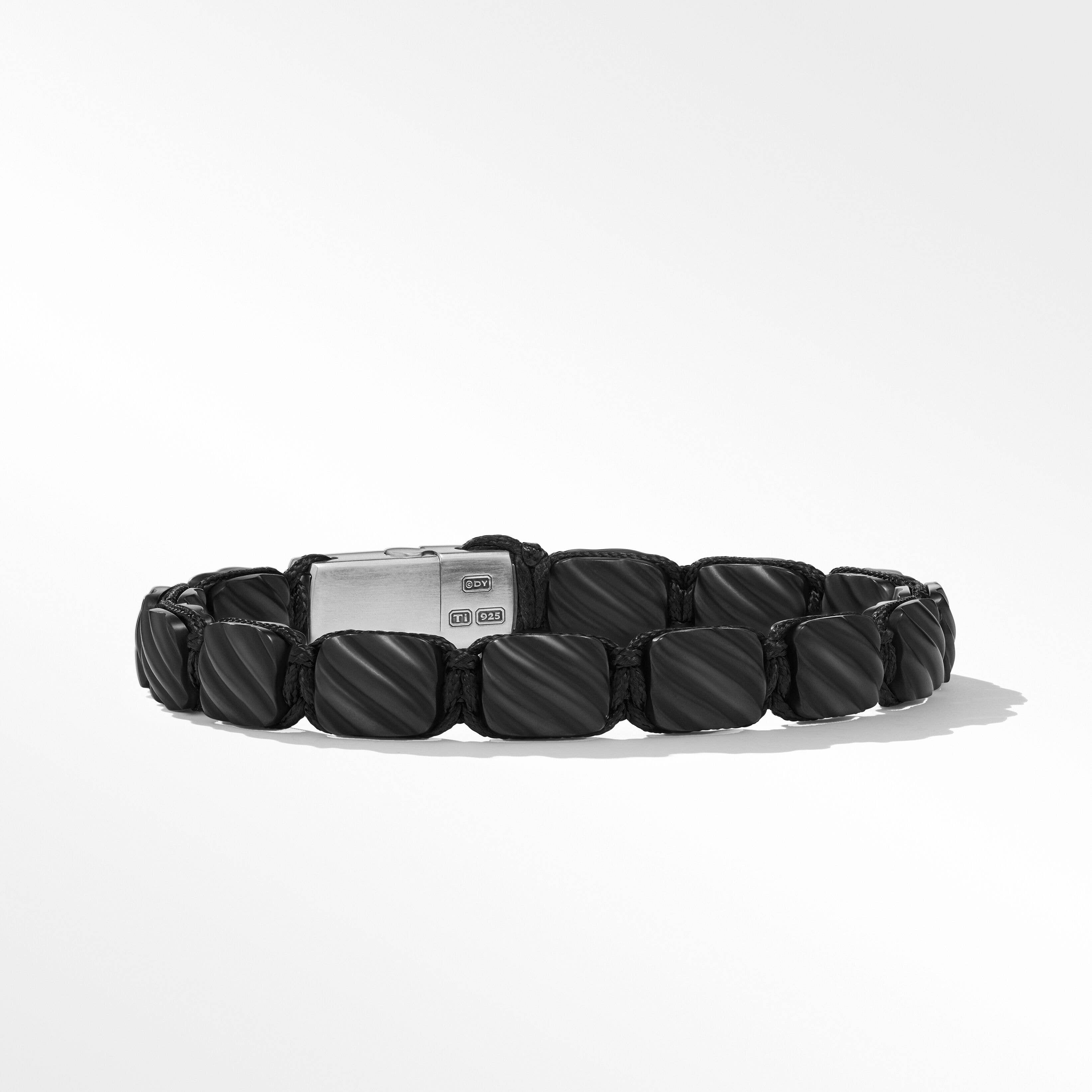 Sculpted Cable Woven Tile Bracelet in Black Titanium with Sterling Silver