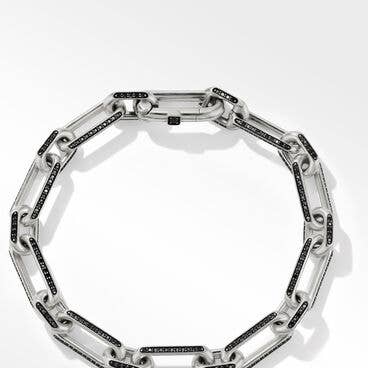 Elongated Open Link Chain Bracelet with Pavé Black Diamonds