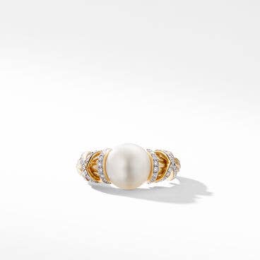 Helena Pearl Ring in 18K Yellow Gold with Pavé Diamonds