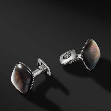 Streamline® Cushion Cufflinks in Sterling Silver with Black Mother of Pearl