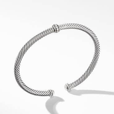 Cable Classics Center Station Bracelet in Sterling Silver with Pavé Diamonds