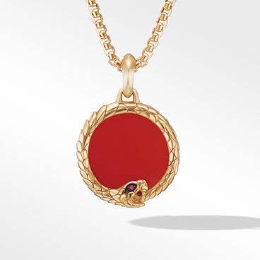 Cairo Ouroboros Amulet in 18K Yellow Gold with Carnelian and Ruby