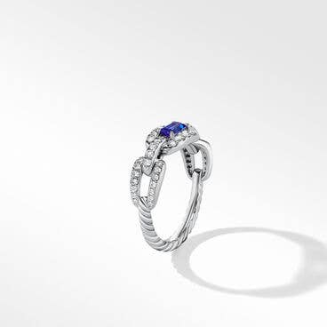 Stax Chain Link Stone Ring in 18K White Gold with Pavé Diamonds and Tanzanite