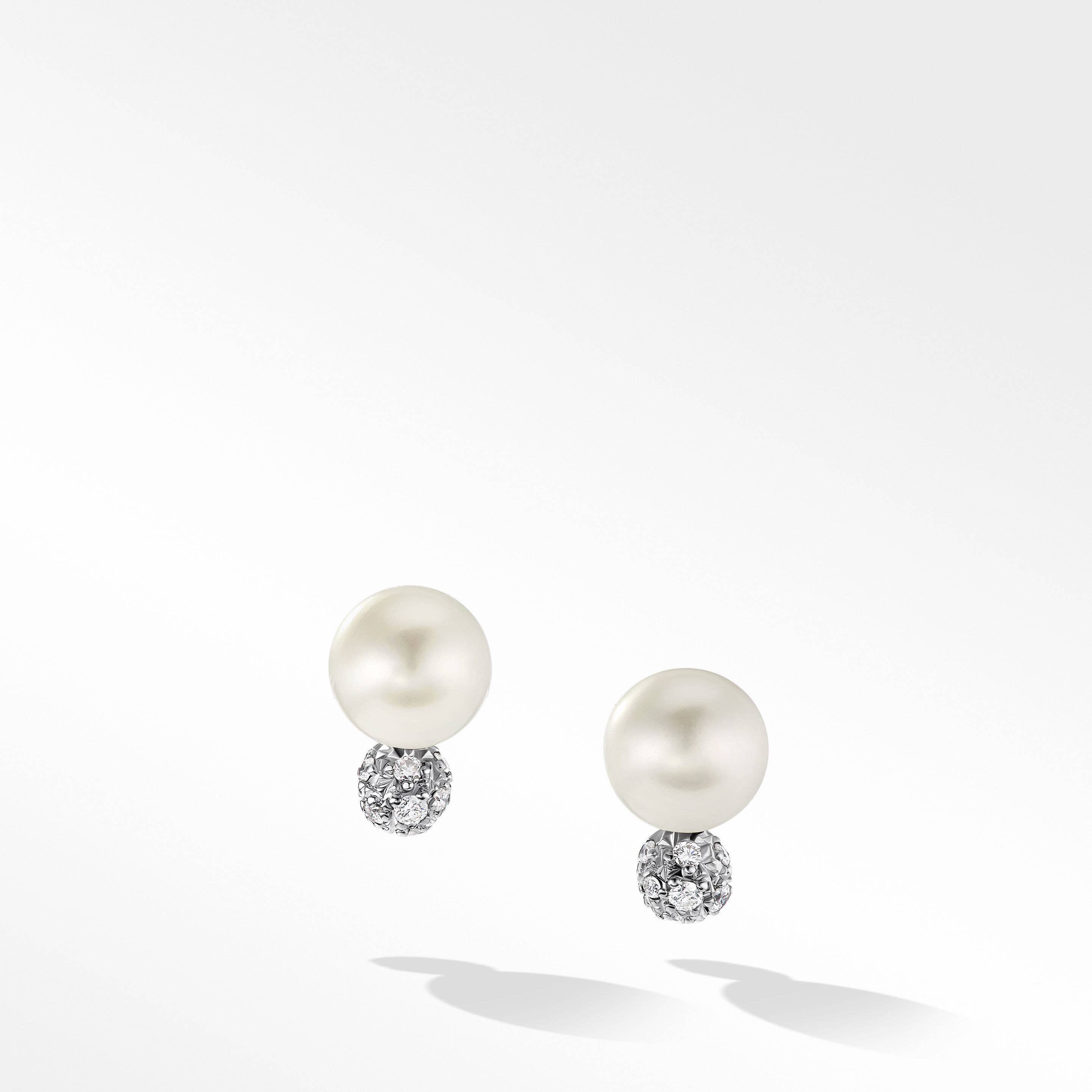 Pearl and Pavé Solari Stud Earrings in Sterling Silver with Diamonds