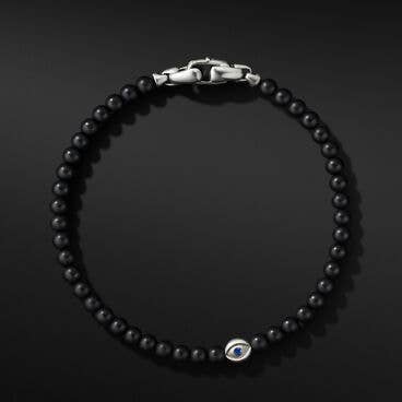 Spiritual Beads Evil Eye Bracelet in Sterling Silver with Black Onyx and Sapphire