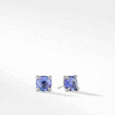 Chatelaine® Stud Earrings in 18K White Gold with Tanzanite and Pavé Diamonds