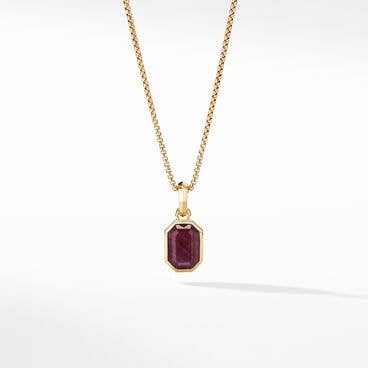 Emerald Cut Amulet in 18K Yellow Gold with Indian Ruby