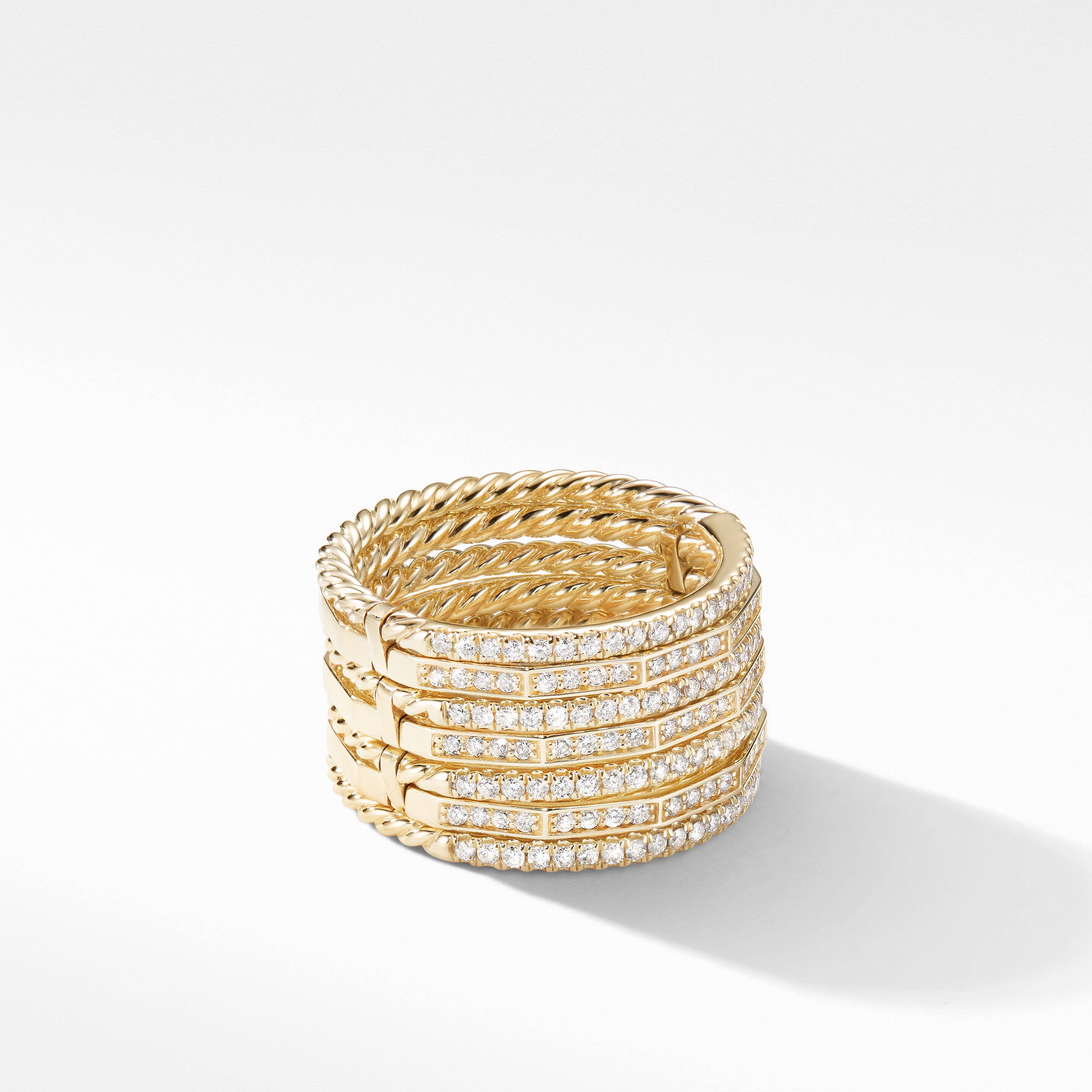 Stax Ring in 18K Yellow Gold with Pavé Diamonds