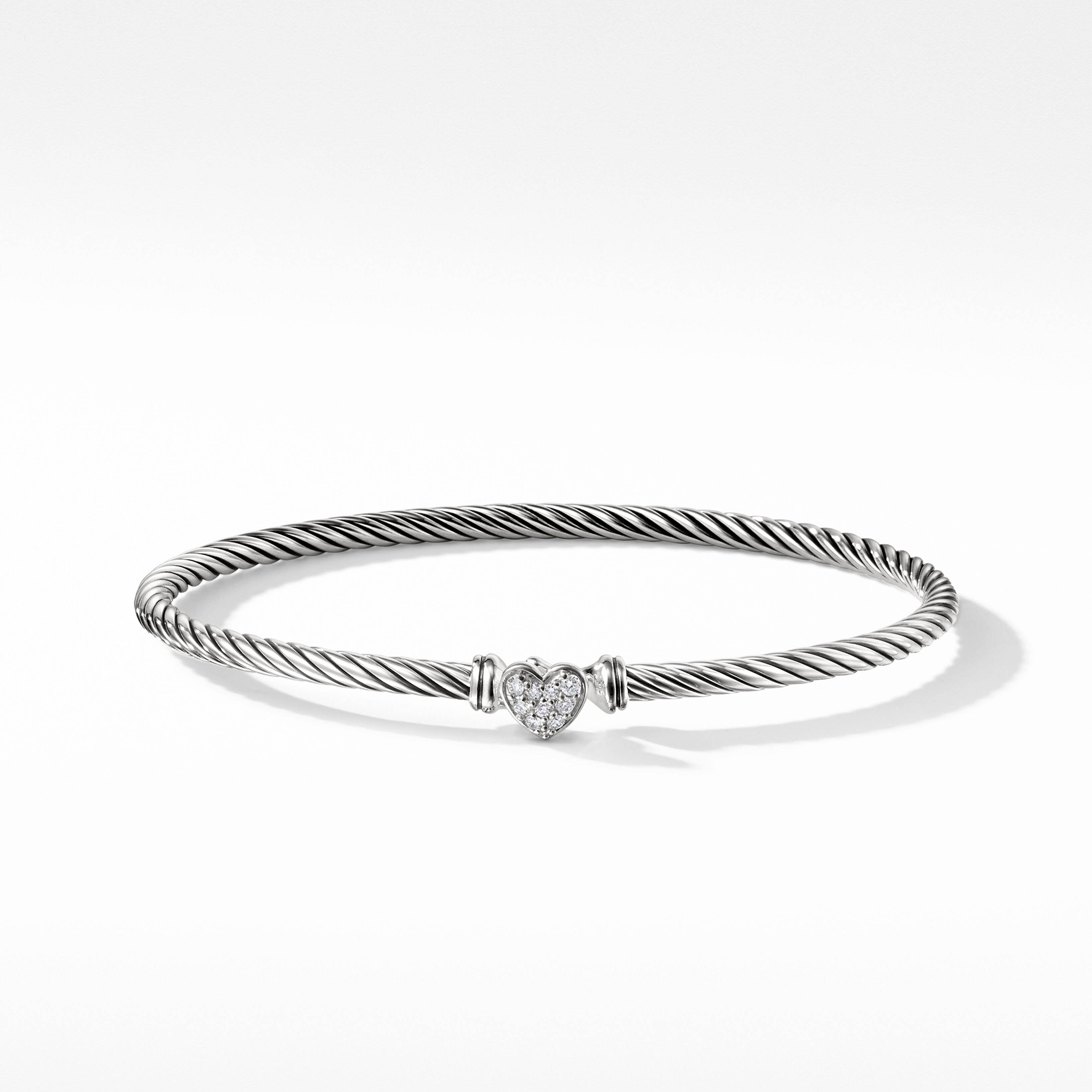 Cable Collectibles® Heart Bracelet in Sterling Silver with Pavé Diamonds