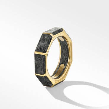 Forged Carbon Faceted Band Ring with 18K Yellow Gold
