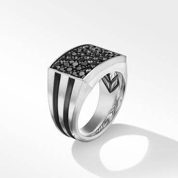 Deco Signet Ring in Sterling Silver with Pavé Black Diamonds