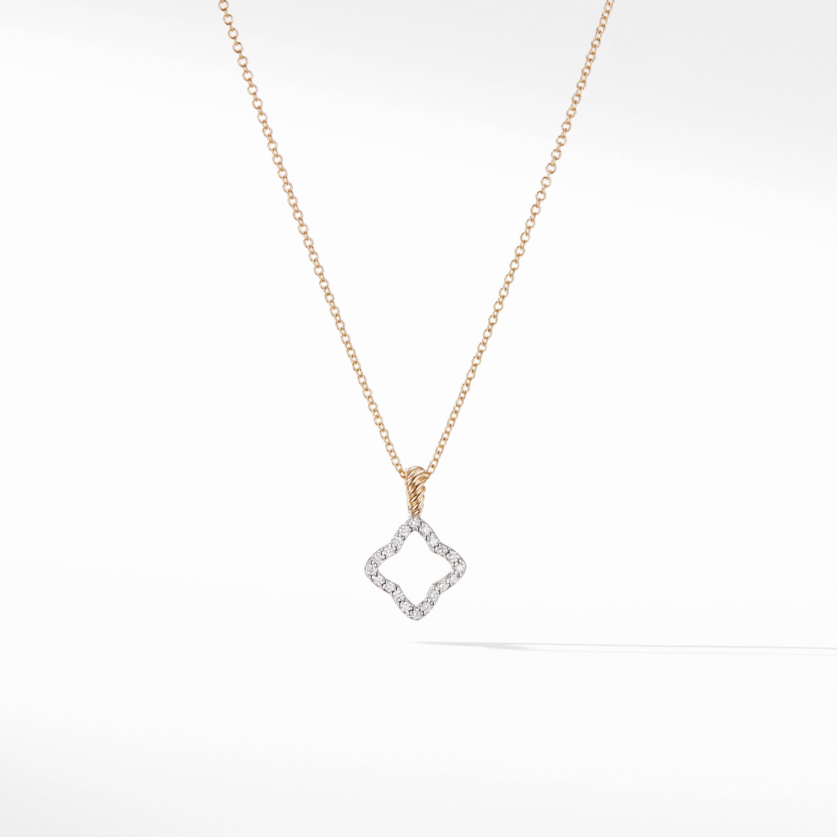 Cable Collectibles® Quatrefoil Necklace in 18K Yellow Gold with Pavé Diamonds