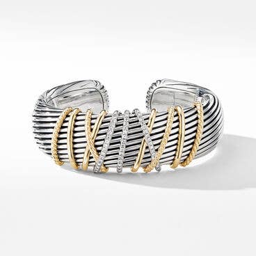 Helena Cuff Bracelet in Sterling Silver with 18K Yellow Gold and Pavé Diamonds