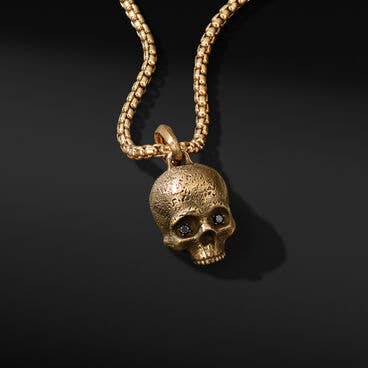 Memento Mori Skull Amulet in 18K Yellow Gold with Pavé Black Diamonds