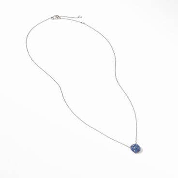Cushion Stud Pendant Necklace in 18K White Gold with Pavé Sapphires