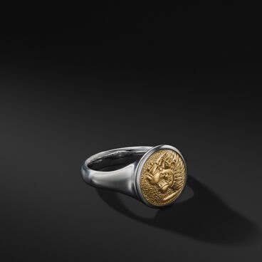 Petrvs® Lion Pinky Ring in Sterling Silver with 18K Yellow Gold