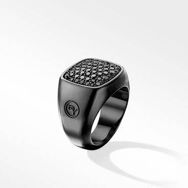 Streamline® Signet Ring in Black Titanium with Pavé Black Diamonds